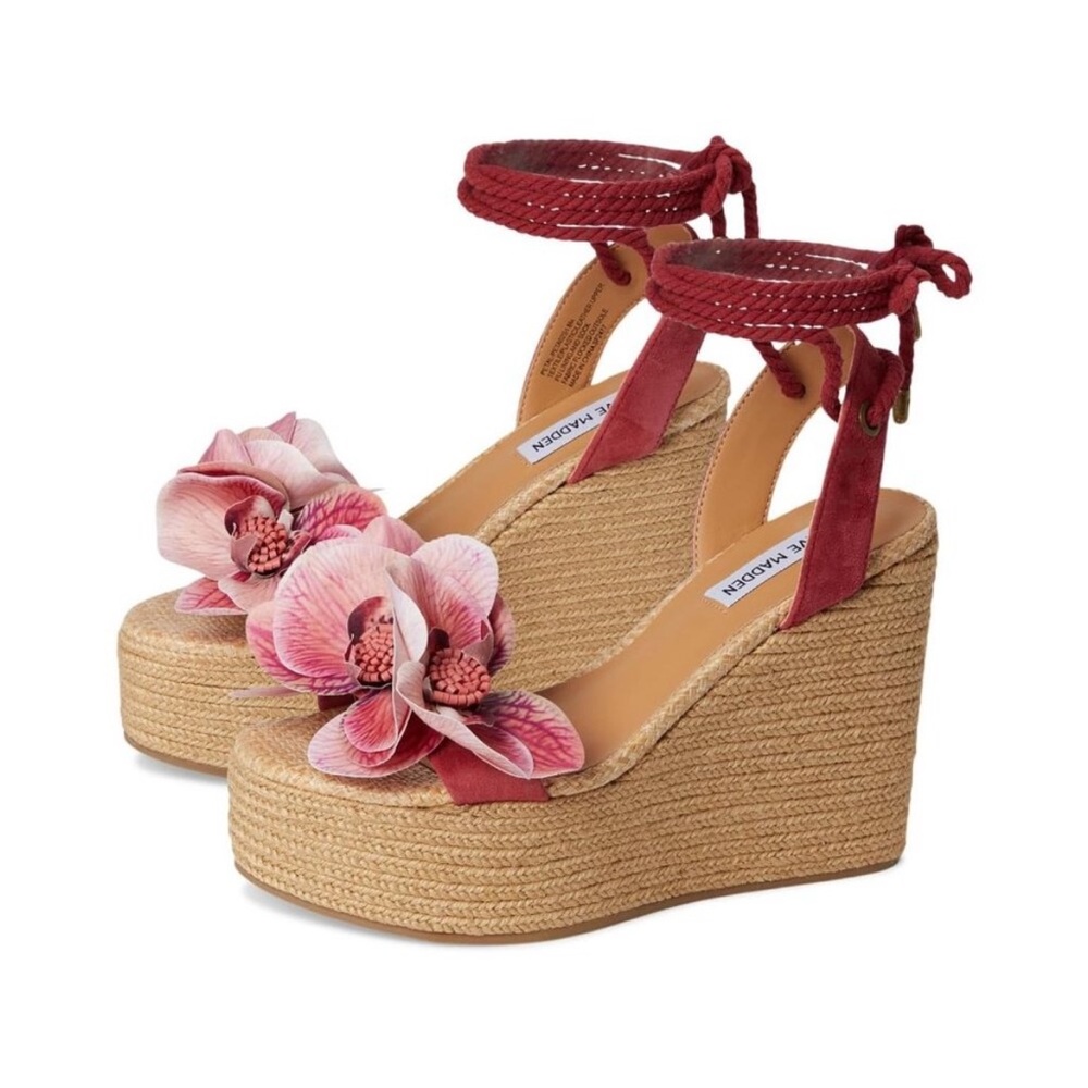 Steve Madden Red Floral Wedge Sandals